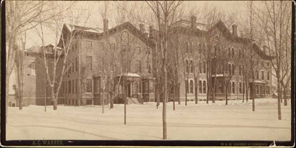 St. Joseph's Academy in 1887. The original building constructed in 1863 is on the left. Courtesy Minnesota Historical Society.