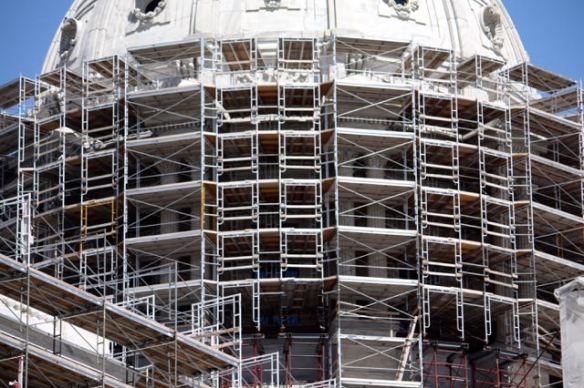 The labyrinthine scaffold surrounds the dome.