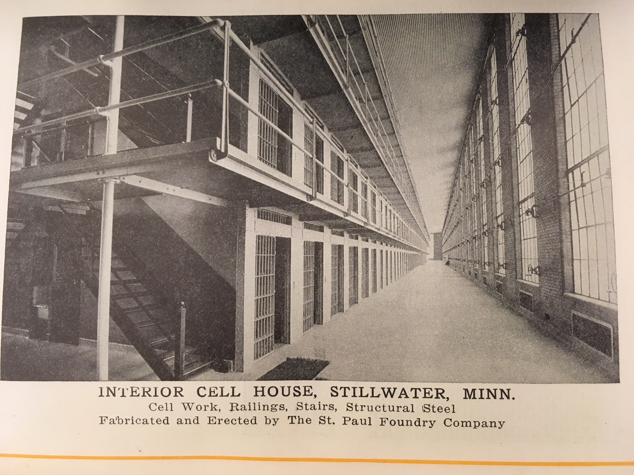 Stillwater prison advertisement in a St. Paul Foundry catalog. The foundry made the steel for prisons in Minnesota, Washington State, Missouri, Illinois, Colorado, and Michigan.
