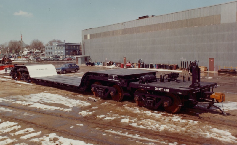 Another example of the specialized rail cars produced by Maxson in the company's later years. Note the Maxson headquarters building in the background. Photo courtesy Ted Larson Collection and A custom rail car built by Maxson for Union Pacific Railroad. Photo courtesy Ted Larson Collection and trainweb.org
