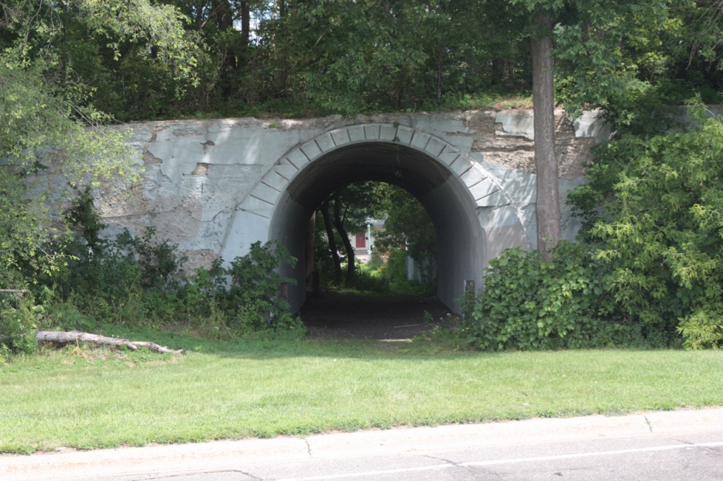 The arch is the entrance to a tunnel under the Bruce Vento Regional Trail, which sits on abandoned Northern Pacific/Burlington Northern Railroad right-of-way.