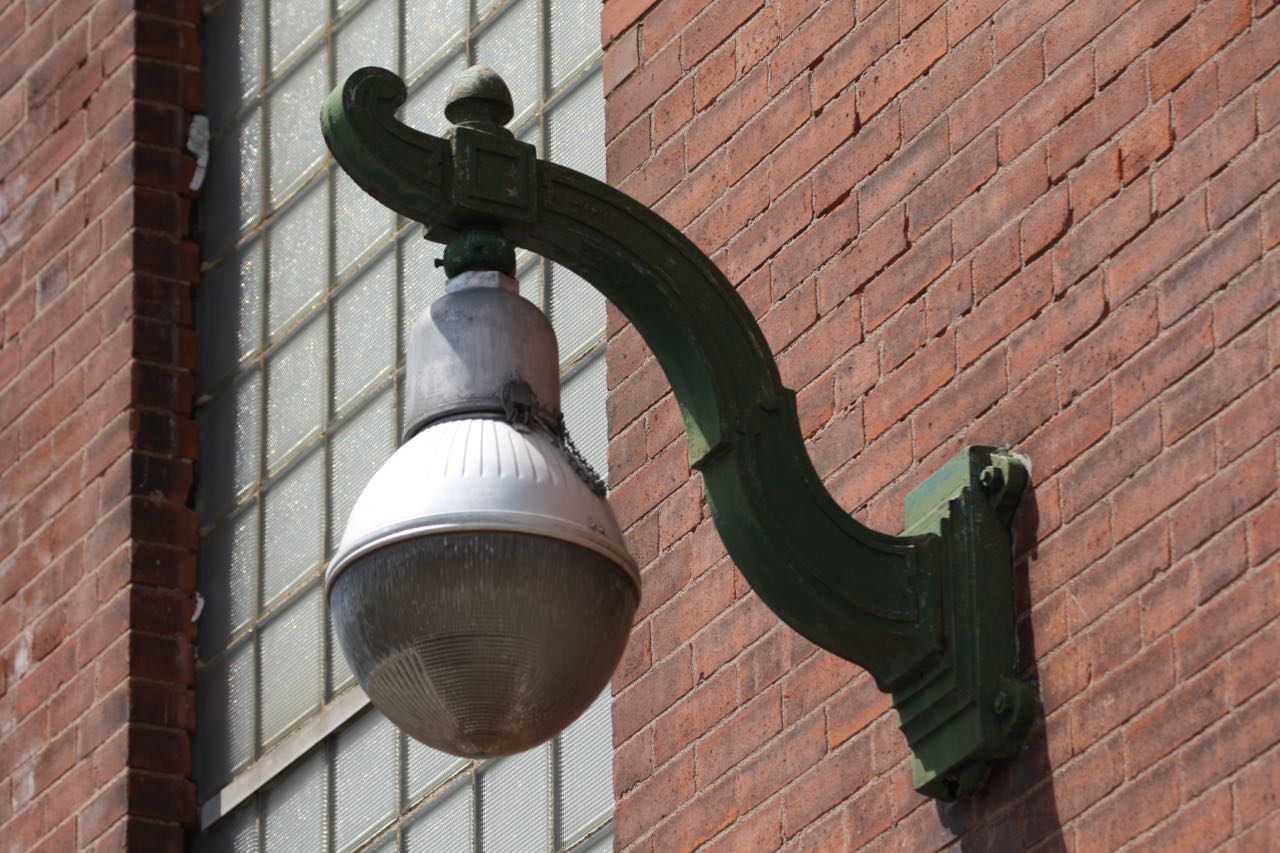 One of the exterior lights on the south side of building.